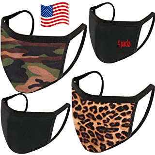 FashioNolic 4 Packs Fashion Protective Face Mask, Unisex Anti Dust Cotton Mouth Mask, Washable, Reusable, Black, Camo, Animal  
